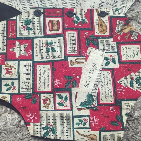 JLN USA L Christmas music vest button front tie on back glitter mistletoe - Picture 3 of 12